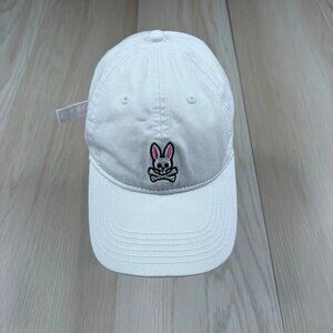 Psycho Bunny Mens White Copa Embroidered Silver Big Bunny Baseball Hat Cap OS